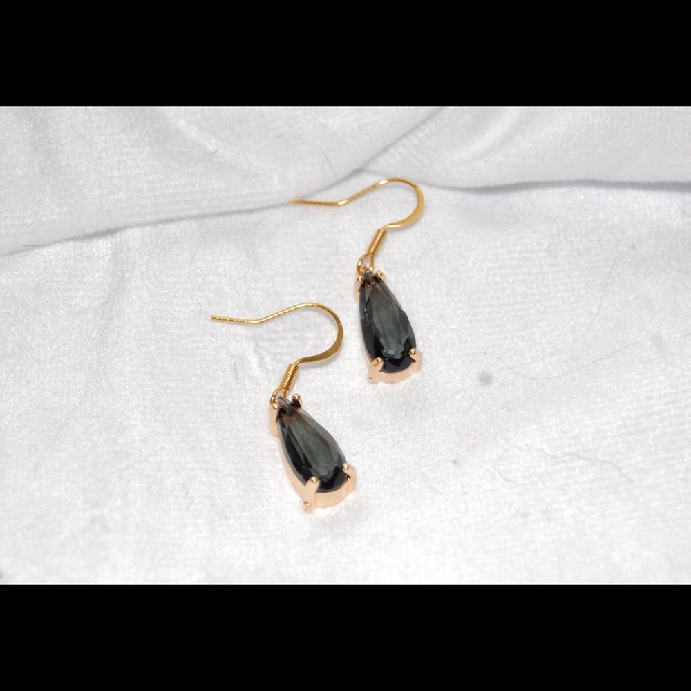 Jet Black Glass Teardrop Earrings